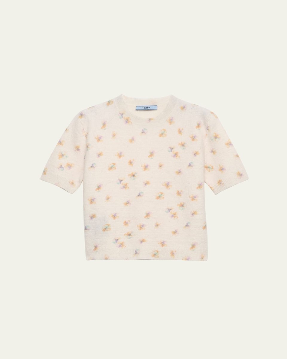 Floral-Print Short-Sleeve Sweater